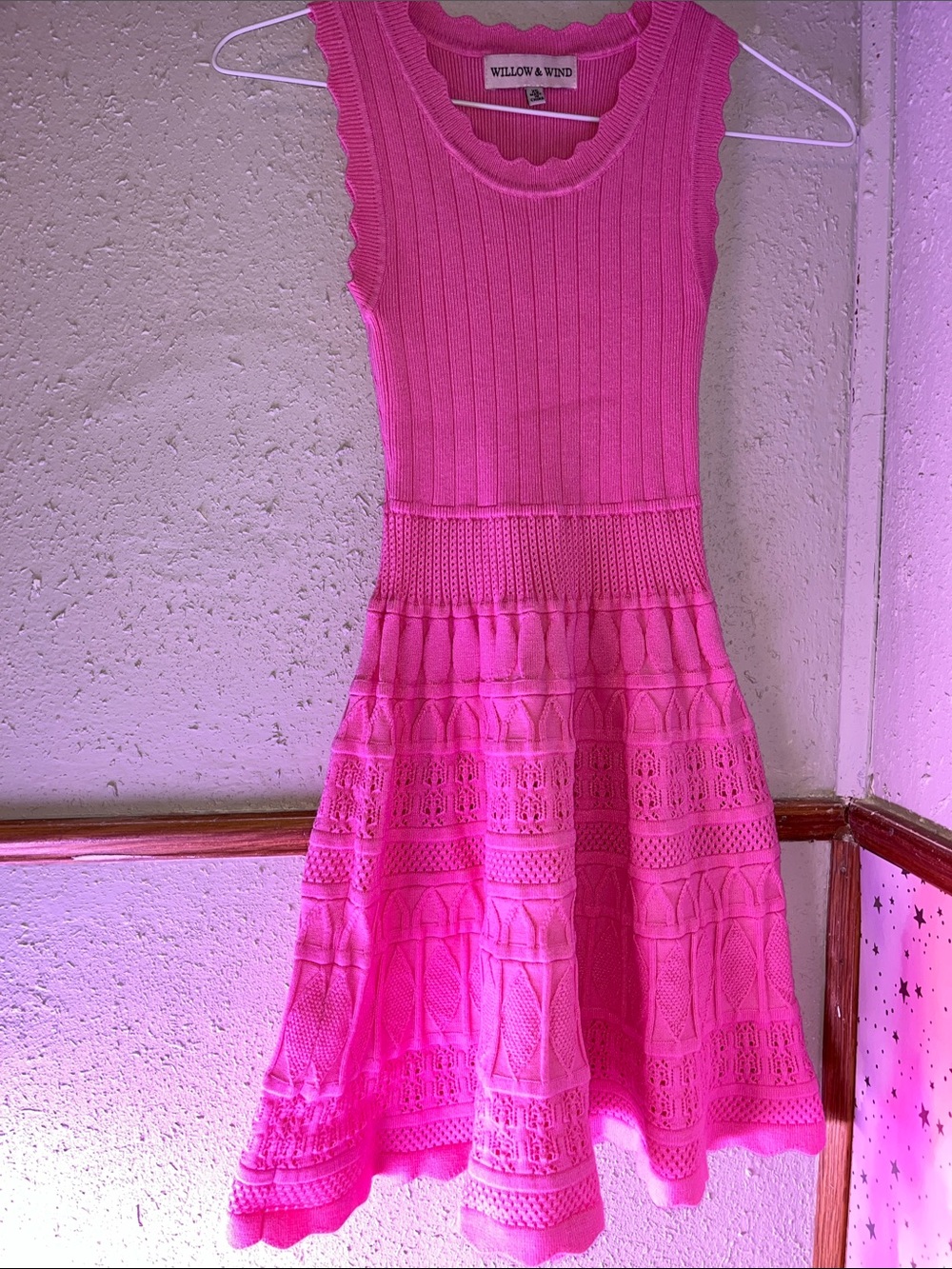 Girls' Hot Pink Knit Sleeveless Dress